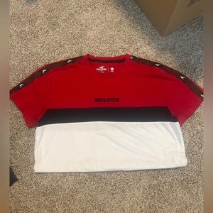 Hollister Red Black White Colorblock Logo T-Shirt